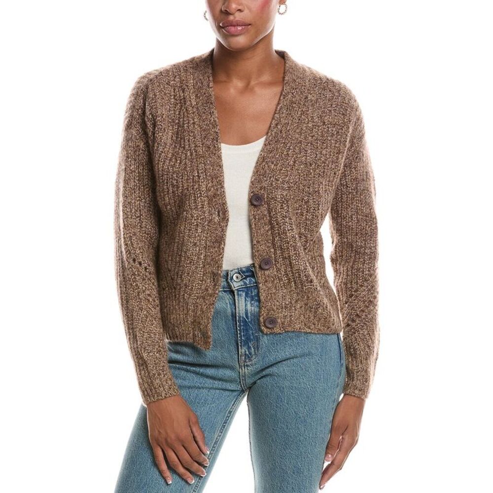 Autumn Cashmere Womens  Shaker V-Neck Cashmere & Silk-Blend Cardigan, Brown